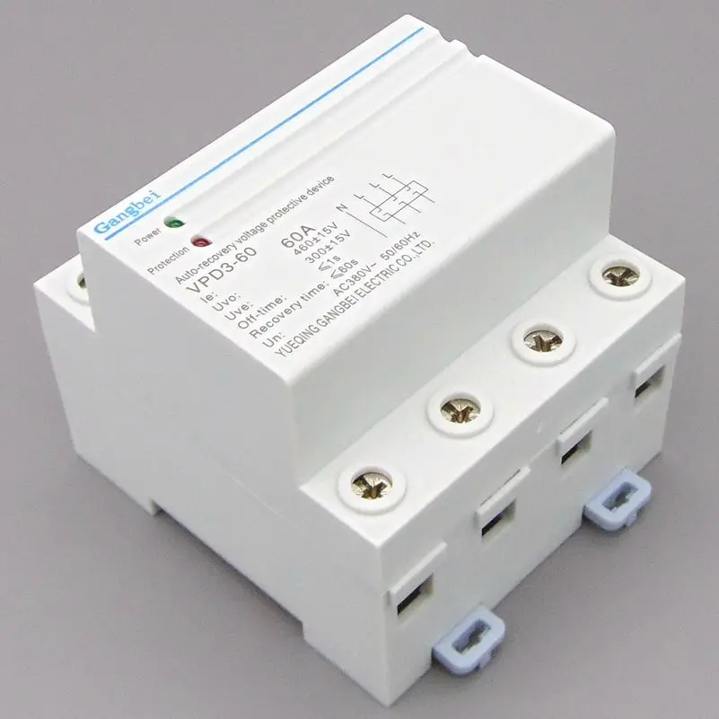 VPD3-60 Three Phase four wire Din rail automatic recovery reconnect over voltage and under voltage protective protection relay