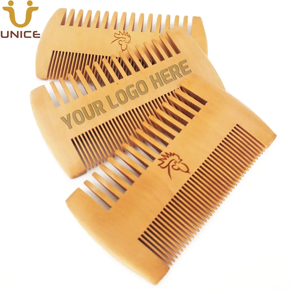 MOQ 50 PCS Hot Sale Fine & Coarse Teeth Double Sides Wood Combs Custom LOGO Wooden Dual Sided for Hair Beard Mustache