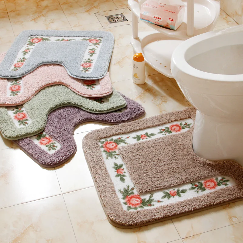 Cheap 1PC Shower Pad Mat Rug Bathroom Mats Set Coral Velvet Soft Toilet Pattern Carpet Bathroom Toilet Non-slip Bath Mats