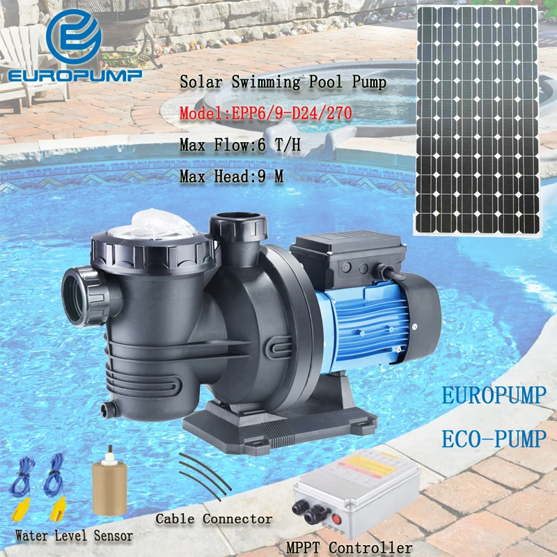 

EUROPUMP DC 24V солнечные насосы для бассейна, гарантия 2 года, максимальный поток 6T/H Lift 9M, солнечный поверхностный насос, МОДЕЛЬ (EPP6/9-D24/270)