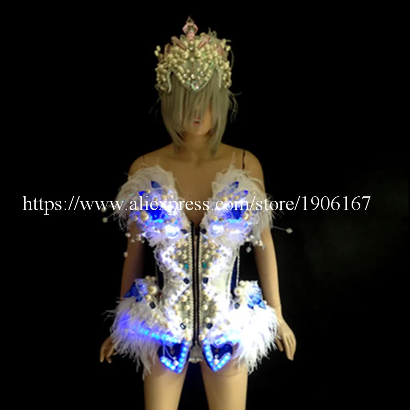 

Newest Led Performance Fashion Show Costumes DJ Clothes Ballroom Luminous Evening Dress Growing Female Warrior Armor Singer