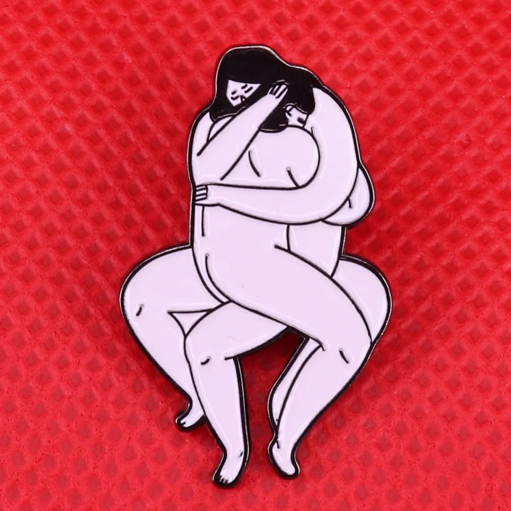 Naked hug girl enamel pin Lesbian pride brooch sexy art badge LGBT jewelry women accessory lovers gift