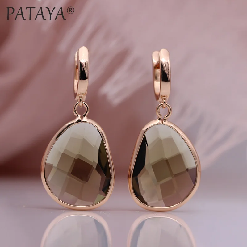 PATAYA New Irregular Green Artificial Zircon Long Dangle Earrings 585 Rose Gold Color Women Fine Wedding Simple Fashion Jewelry