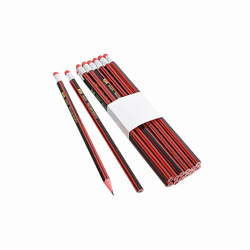 10 PCS/Lot Wooden Lead Pencil with Eraser Top Hexagonal HB Wood Pencil Red, School Art Supplies For Writing, Drawing & Sketching