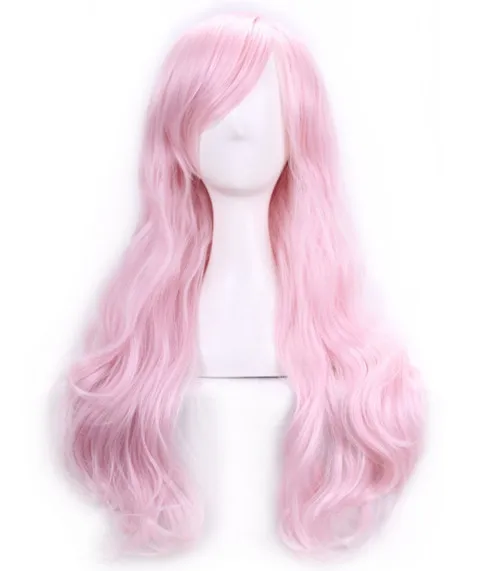 Pink Wig Heat Fei-Show Resistant Perruque Long Curly Hair Peruk Pelucas Cos-play Costume Synthetic Salon Party Hairpiece