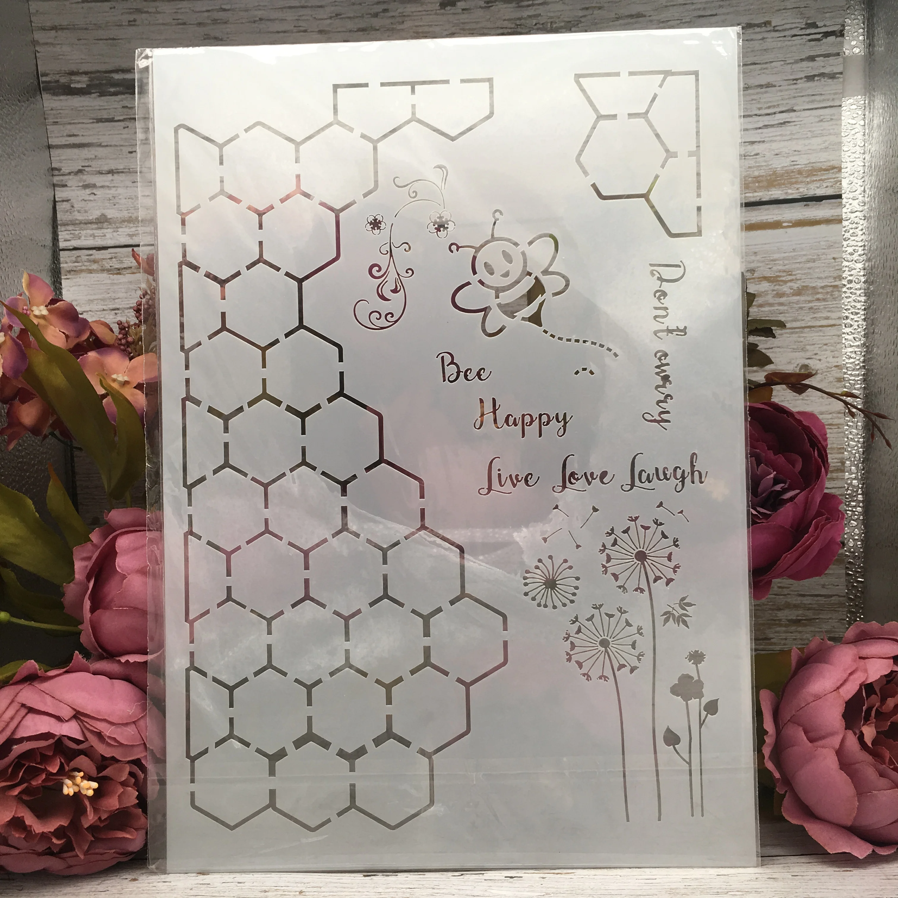 A4 29cm Bee Hive Dandelion Words DIY Layering Stencils Wall Painting Scrapbook Coloring Embossing Album Decorative Card Template