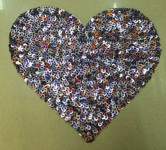 W20*17.5cm hand-made laser shining paillette heart motif applique,2 colors for choice,XERY150830