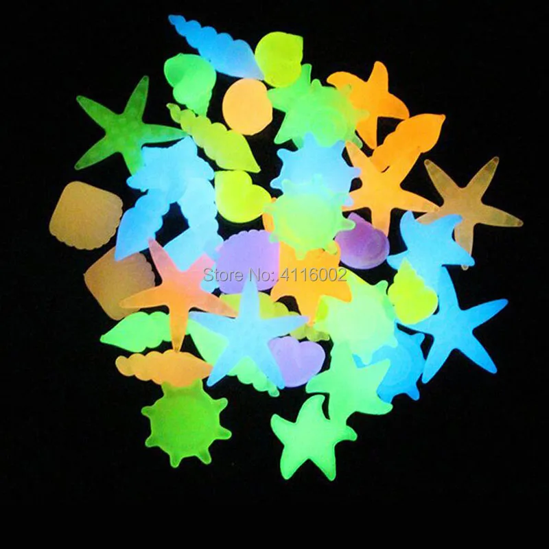 1000pcs Ocean Shell Luminous Stones Fish Tank Decoration Glow in Dark Garden Decor Pebble Rocks Aquarium Mix Color