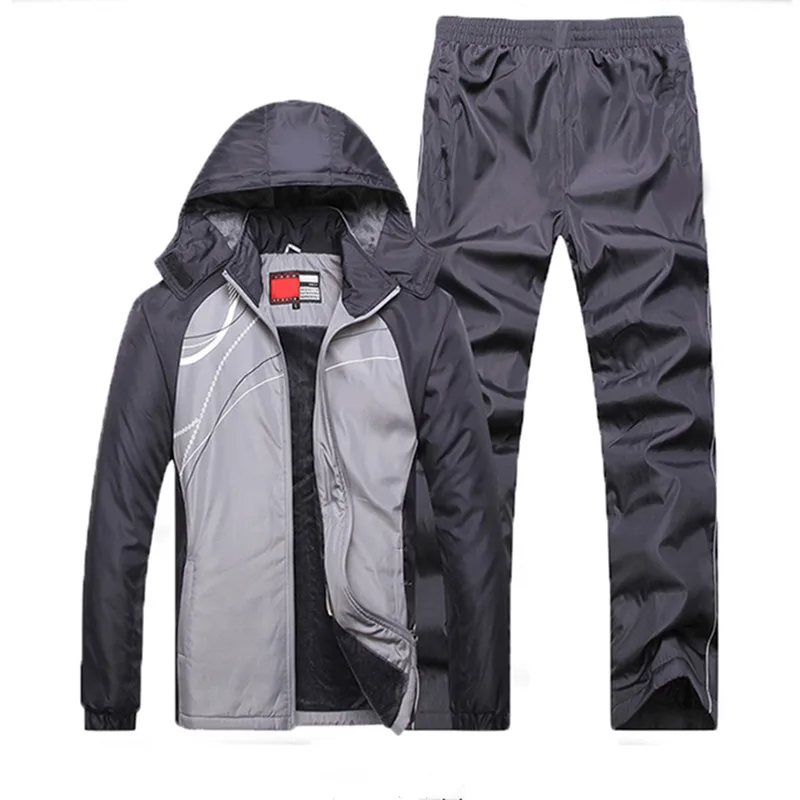 New Winter Sets Plus Velvet Men Sport Suits Sportswear Set Fitness Warm Tracksuit Zip Pocket Casual Suit Male\'s Clothing