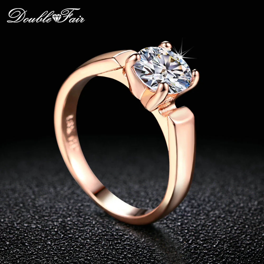 Double Fair 1.25 Carat okrągły Cut Cubic cyrkon obrączki biały/różowe złoto kolor biżuteria ślubna dla mężczyzn/kobiet Anel DFR054