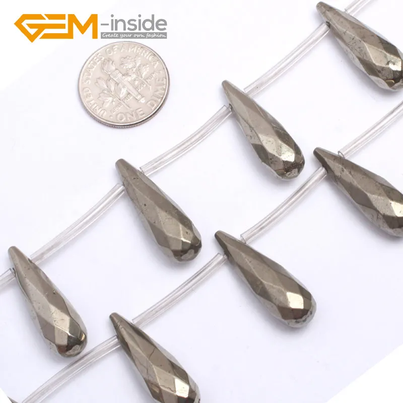 Teardrop Natural Gray Pyrite Loose Gem stone Jewelry Making Beads Strand 15\