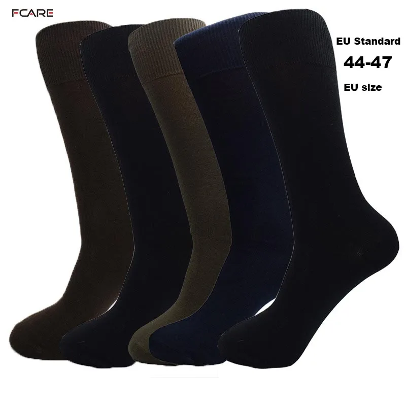 Fcare 10PCS=5 pairs long leg business plus big size 44-47 crew men cotton black, blue, brown and army green socks