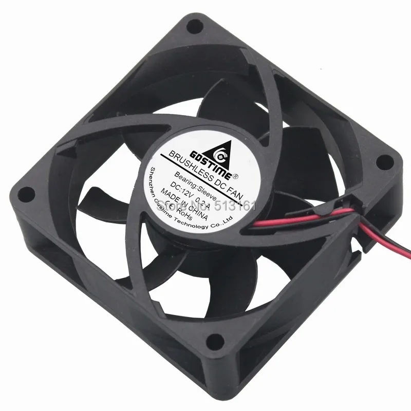 10 cái/lốc Gdstime 2Pin DC Không Chổi Than Cooler Fan 12 V 70x25 mét Cao Tốc Độ RPM