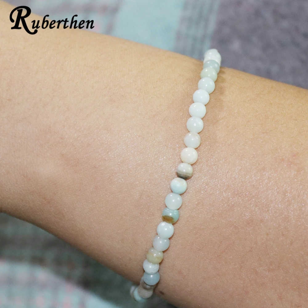 Ruberthen New Design 4 MM Amazonite Bracelet Mini Gemstone Yoga Bracelet Womens Best Sweethearts Gift Bracelet