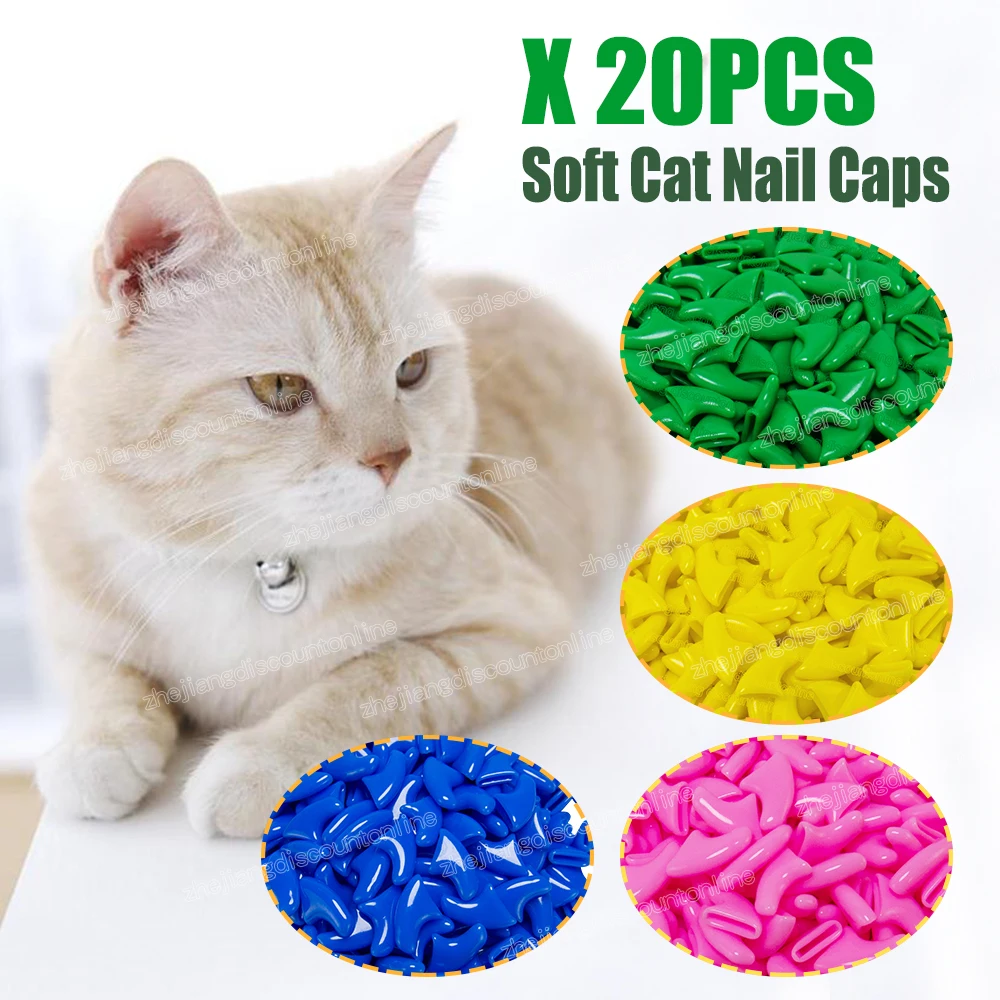 20 Pcs New Blister Card Anti-scratch Silicone Soft Cat Nail Caps Cat Paw Claw Nail Protector With Applicator And Free Glue