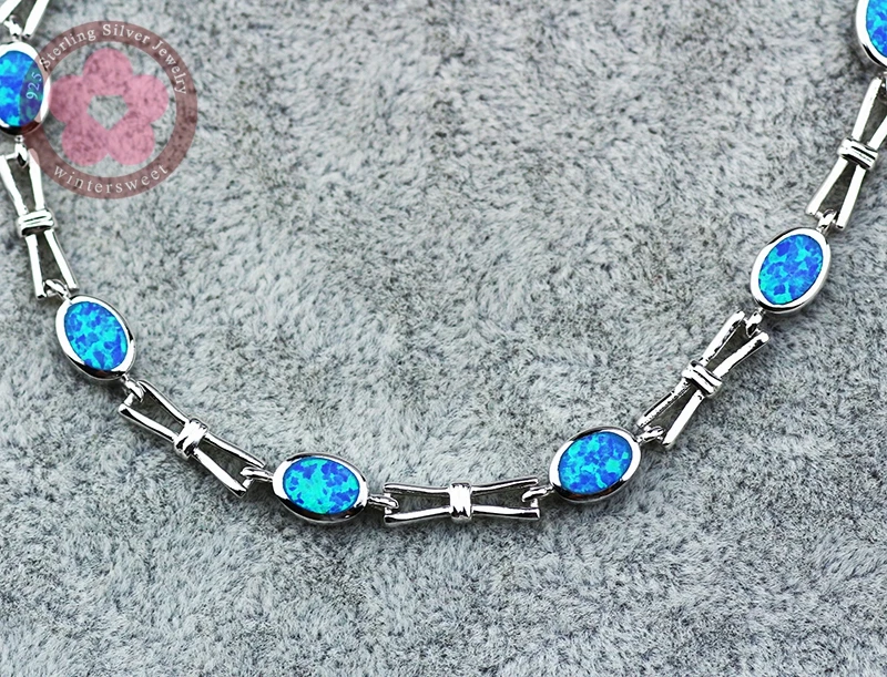 JLB085  Real 925 Sterling Silver Bracelets Blue Opal Fine Jewelry Trendy Women Charm Bracelets Precious Christmas Gift