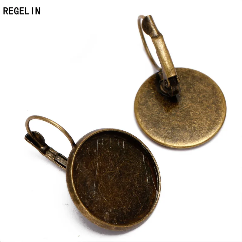 REGELIN WHOLESALE 10/12/14/16/18/20/25mm 10pcs ANTIQUE BRONZE French hook earring Cabochon Cameo Setting Blank base DIY findings