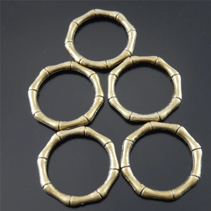 Julie Wang 10PCS Circle Charms Alloy Antique Bronze Round Bamboo Circles Pendant Charms Handmade Jewelry Making Accessory