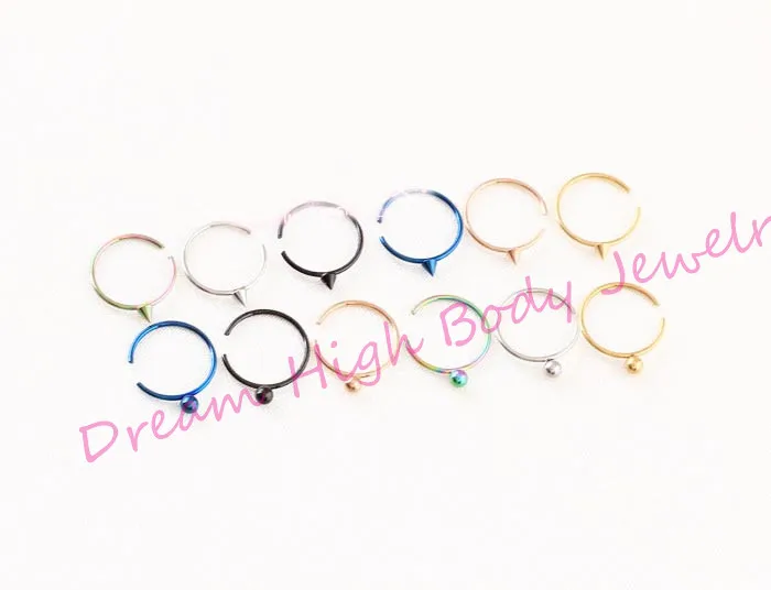 Hoop Nose Ring Ball Cone Earring Fake Stud Open 20G 8mm Colorful Medical Nostril Clip On Body Piercing Jewelry