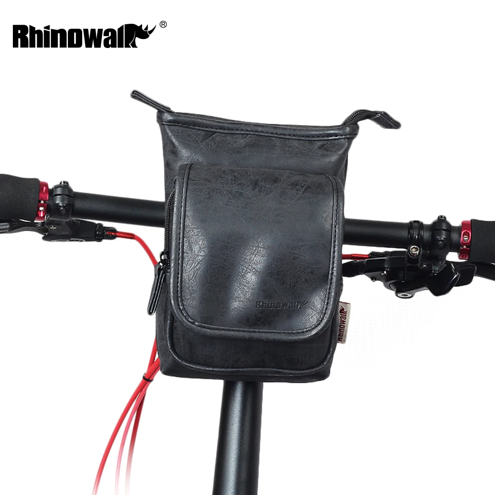 Rhinowalk PU Leather Bicycle Handlebar Bag Multi-function Cycling Front Frame Pannier Mini Waist Bag Leisure Single Shoulder Bag