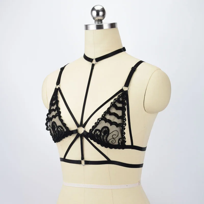 Lace Cage Bra Women Fetish Bodysuit Sexy Crop Top Bondage Lingerie Polyester Body Harness Harajuku Style Nightclub Wear o0514