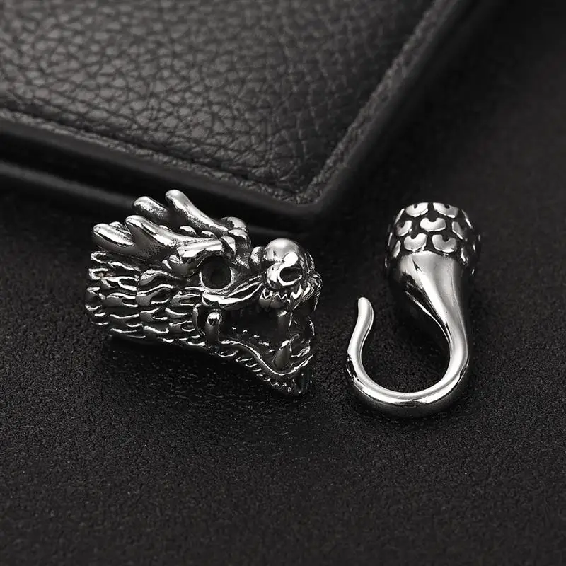 Men Stainless Steel Dragon Head Clasps Hooks Cords End Caps Clasps Hook for Leather Cord Bracelet Connector DIY Jewelry Findings