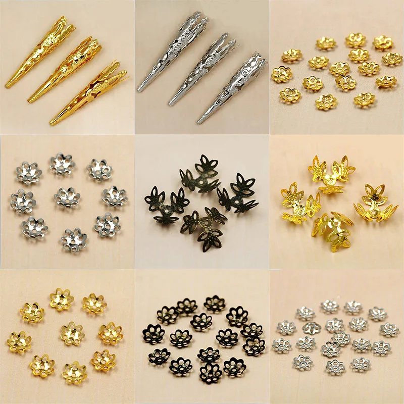 Wiele rozmiarów około 6 ~ 100 sztuk rod/złoty/brązowy Metal koraliki czapki komponenty do tworzenia biżuterii DIY bransoletka biżuteria ustalenia