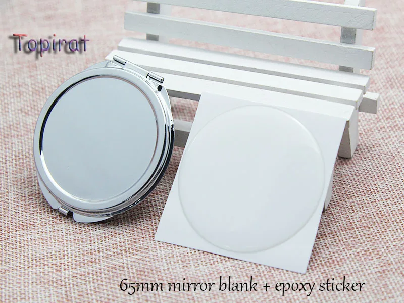 

5 Kits 65mm Blank Silver Portable Compact Pocket Mirror+Epoxy sticker Round Metal Makeup Mirror Promotional Gift DIY Jewelry