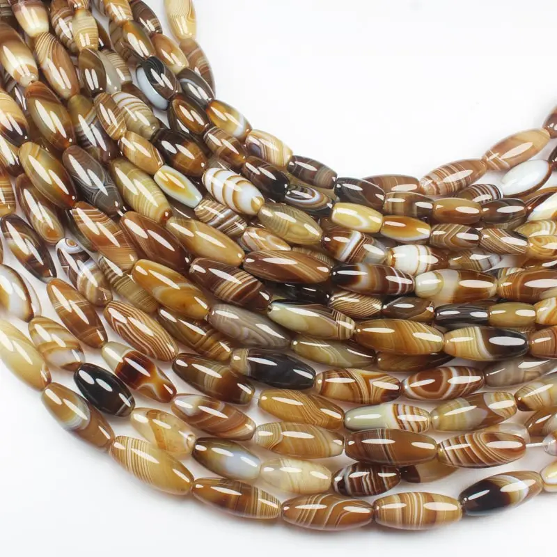 Oliva rice 6x12mm 15x45mm Botswana Agates Persia Sardonyx onyx Coffe stripe Natural stone Oval DIY Loose Beads 15\