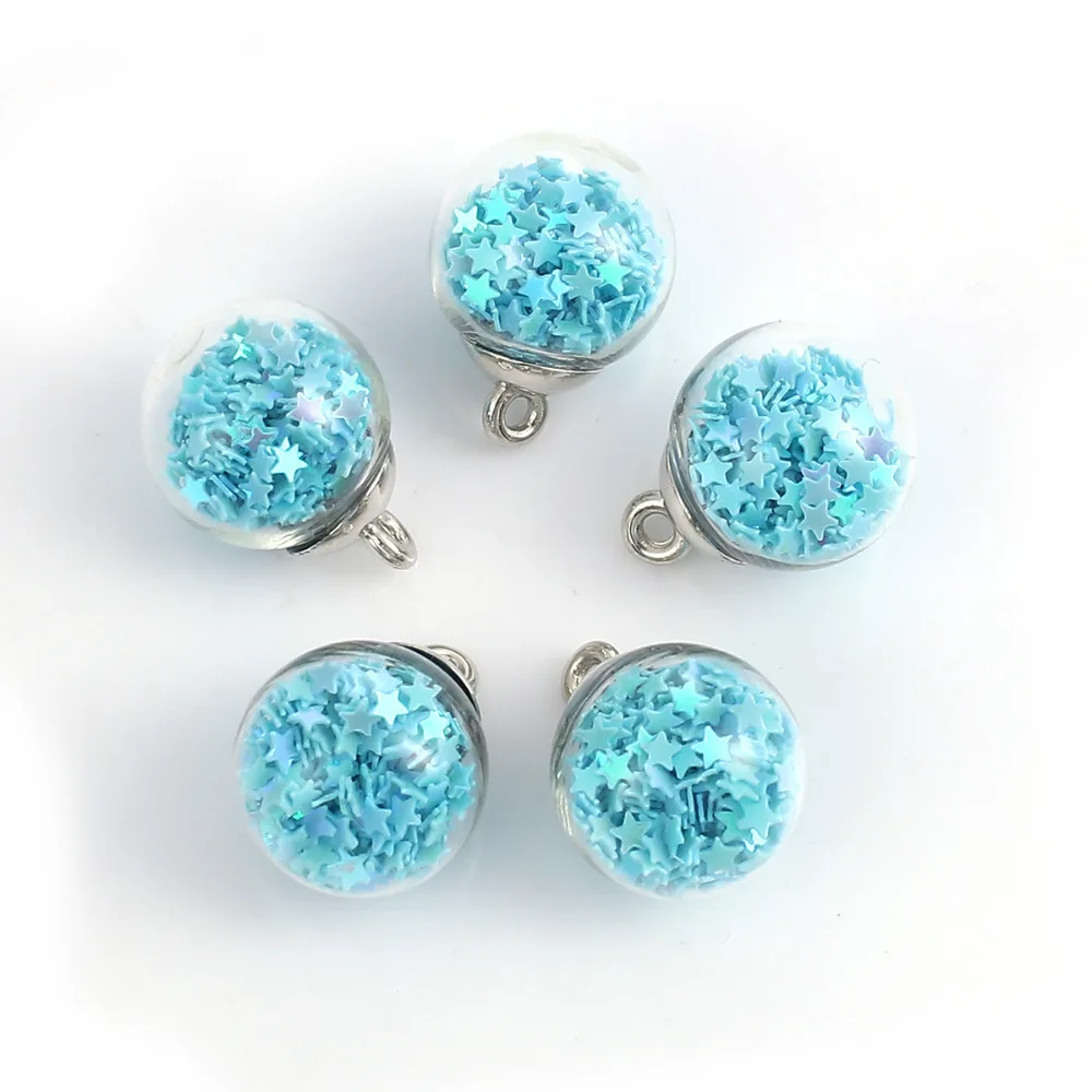 DoreenBeads Transparent Ball Charms Pendant Glass Bubble Pentagram Star Sequins Jewelry Making 21mm( 7/8") x 16mm( 5/8"), 20 PCs