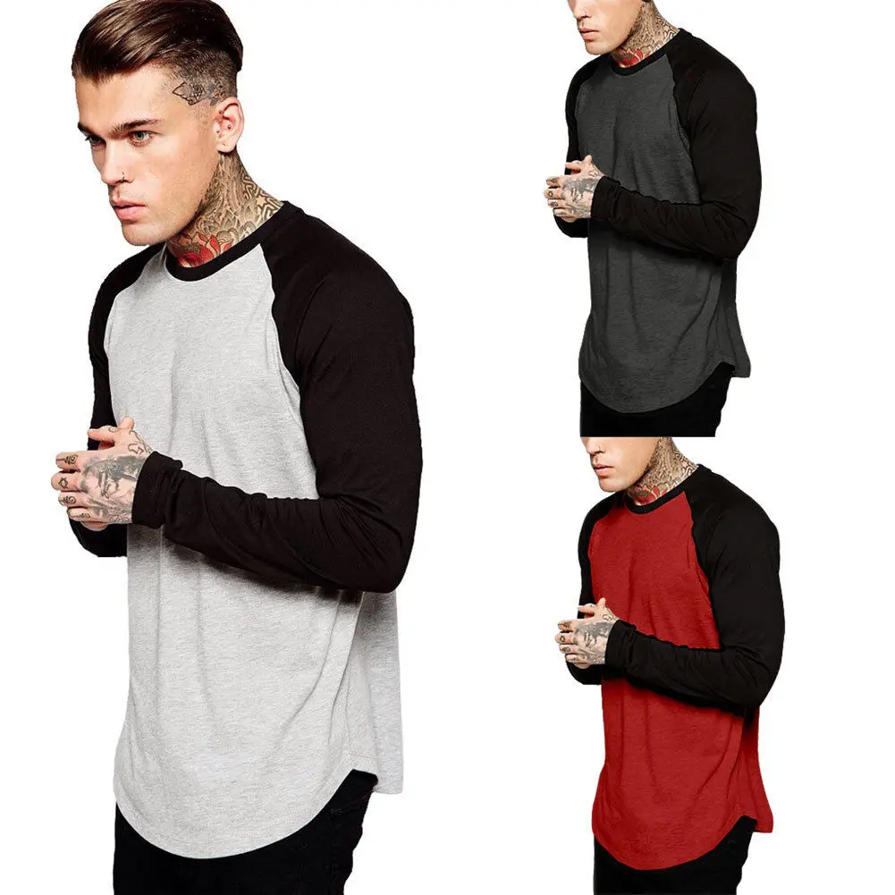 Streetwear Men Baseball Long Sleeve Splicing T-Shirt Crew Neck Fashion Casual Cago Sports Team Tee Autumn Tops