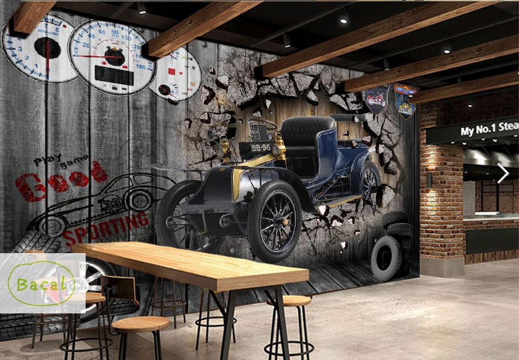 

Bacal Custom Photo Wallpaper 3D Car Retro Nostalgic Style Restaurant Cafe Shop Background 5D Wall Decor Art Wall Painting Mural