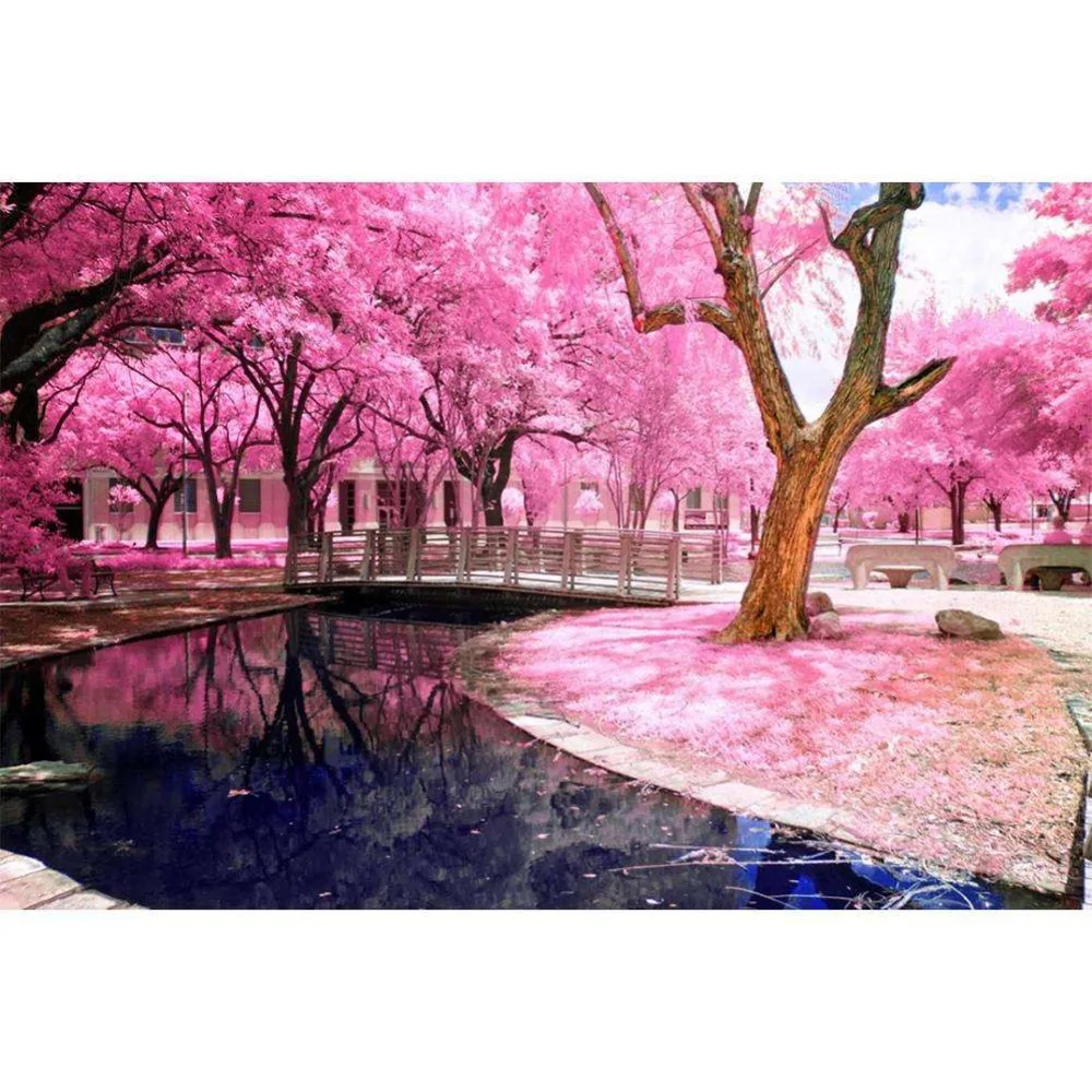 LZAIQIZG Needlework Diamond Embroidery  Scenic Cherry Blossoms Hot Sale 5D Diamond Painting Handmade Rhinestone Home Decor