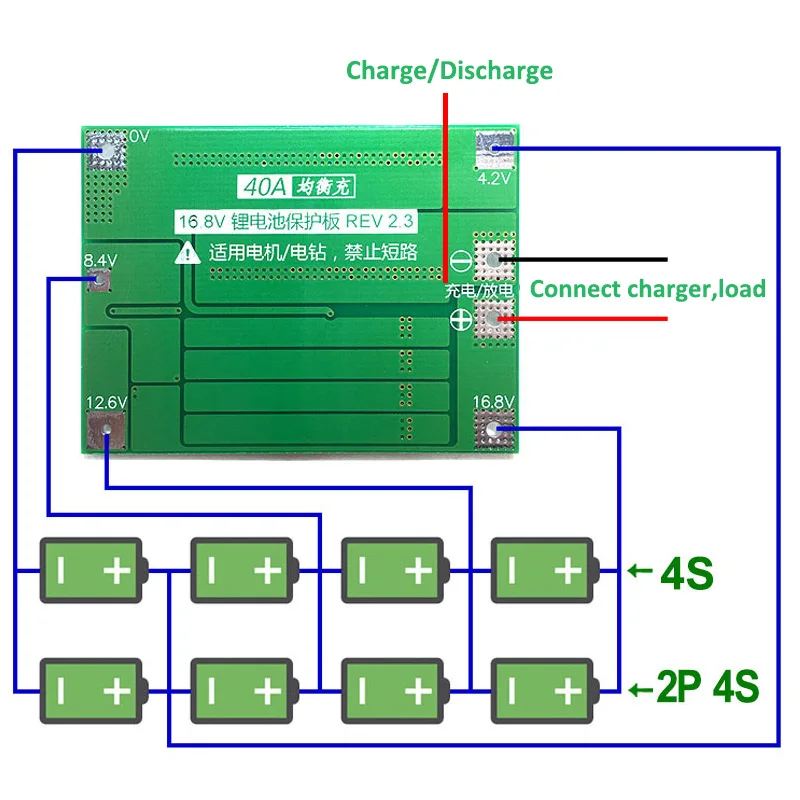 Placa de protección de cargador de batería de iones de litio, módulo de celda Lipo, PCB, BMS, equilibrador para Motor de taladro, 18650 V, 14,8 V,