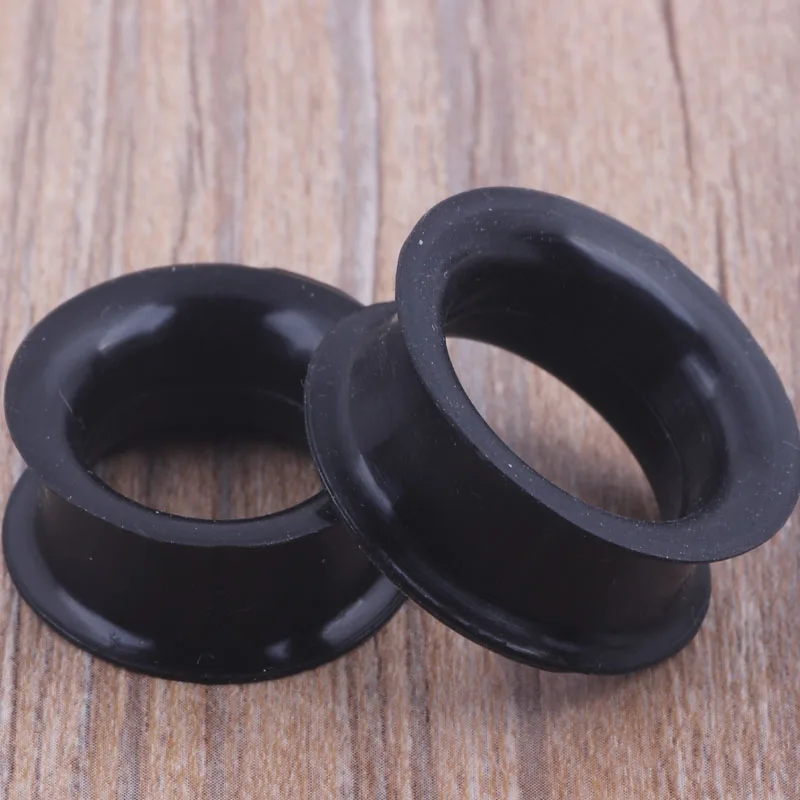 Wholesale Body Jewelry Silicone Black Double Flared Hollow Ear Plug Exapnder Flesh Tunnel Mix 12 Sizes 48pcs/lot