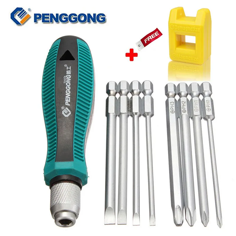 HOEN 9pcs/set Phillips/Slotted Precision Screwdriver Set  Magnetic Screwdrivers Kit PENGGONG 1/4 \'\' Multi-Bit Repair Hand Tools