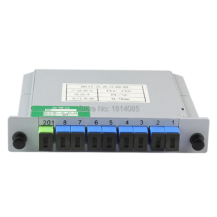 

Hot Sale 5 Pieces/lot 1x8 LGX Box Cassette Card Inserting SC/UPC PLC splitter Module 1:8 8 Ports Fiber Optical PLC Splitter