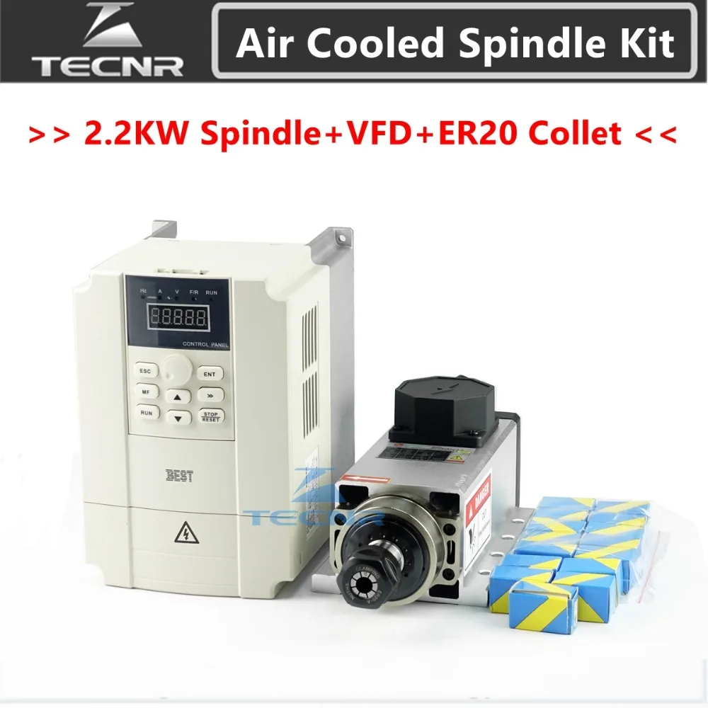 2.2kw 220V 380V air cooled spindle motor Ceramic 4 Bearing ER20 and BEST 2.2KW VFD inverter with collet