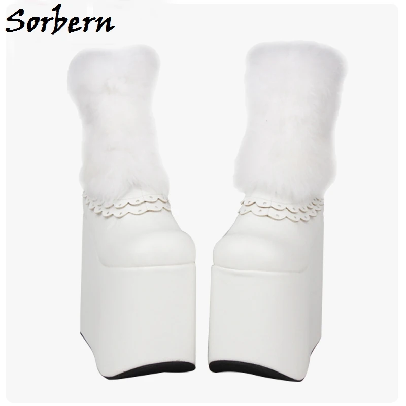 

Sorbern Rabbit Hair Ankle Boots Spring Designer Brand Custom Made Plus Size Fashion Women High Heel Boots Platform Ladies Shoes