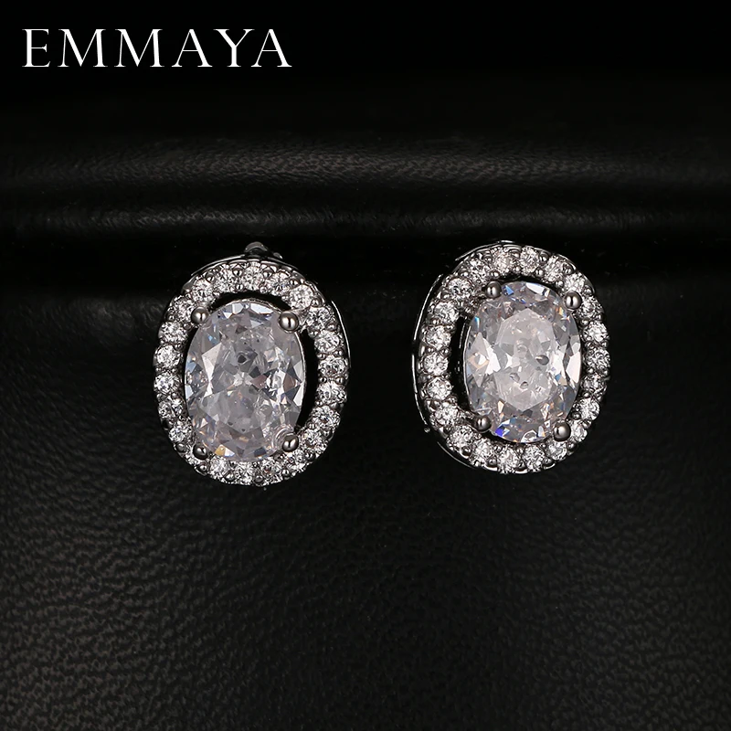 EMMAYA New Hot Popular Luxury Oval Zircon Stud Earrings Elegant White Gold-Color Plated Earrings for Women