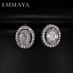 EMMAYA New Hot Popular Luxury Oval Zircon Stud Earrings Elegant White Gold-Color Plated Earrings for Women