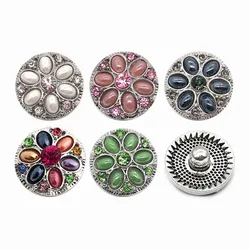 High quality 058 flower 18mm rhinestone metal button for snap button Bracelet Necklace Jewelry For Women Silver jewelry