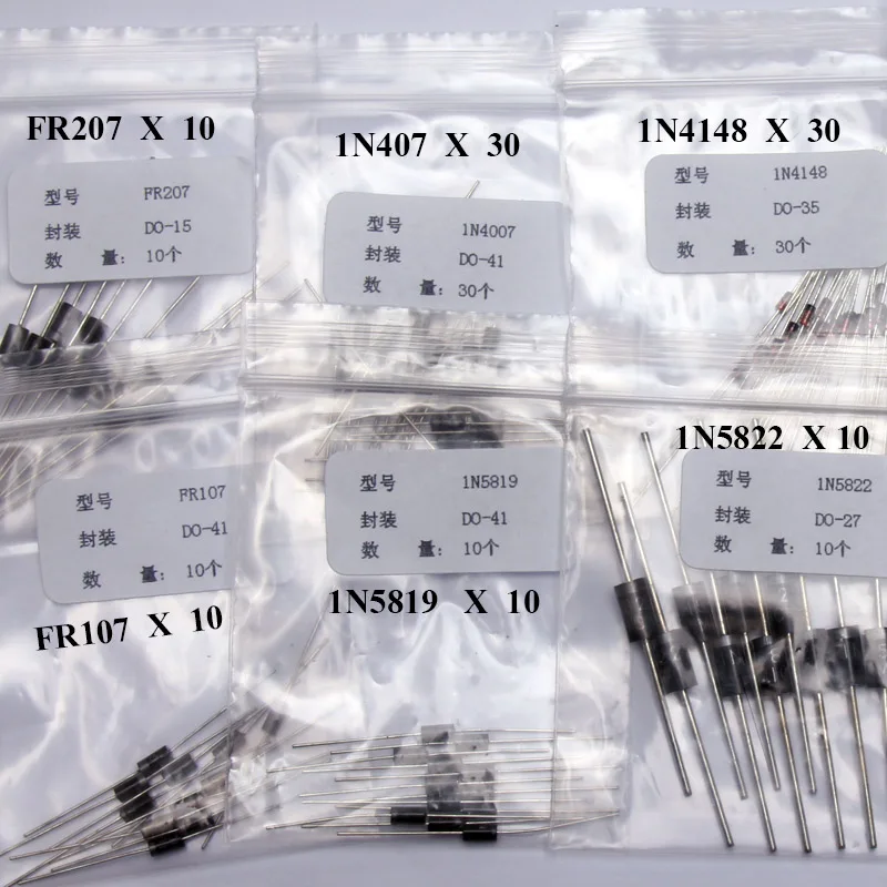 

Glyduino 100PCS/Lot Commonly Used 1n4148/1n4007/FR107/5819/5408/5822 Diode Assorted Kit for Arduino DIY