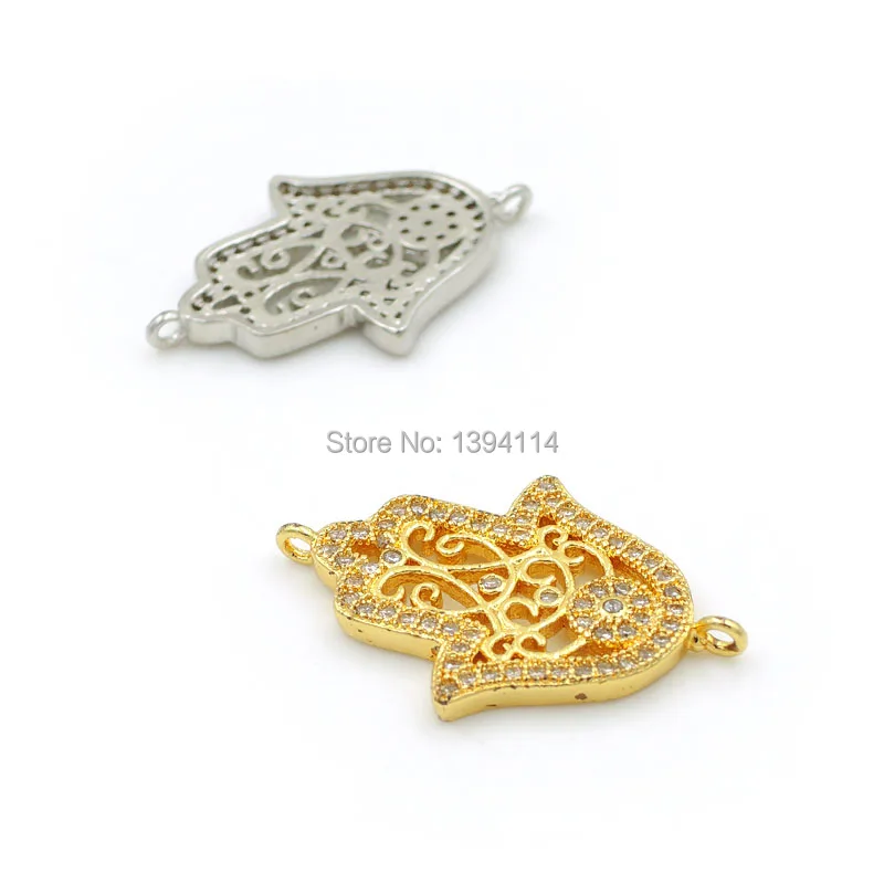 26*18*2mm Micro Pave Clear CZ Palm Connector With Piercing Filigree Fit For Women As DIY Bracelets Accessory