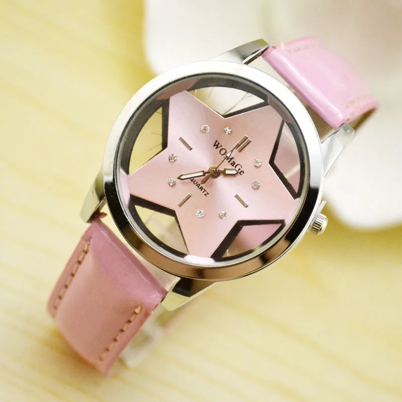 

Fashion Womage Brand Cute Five-pointed Star Designer Style Wholesale Female Watch Lovely Pu Leather Nice Women Clock Oem Time