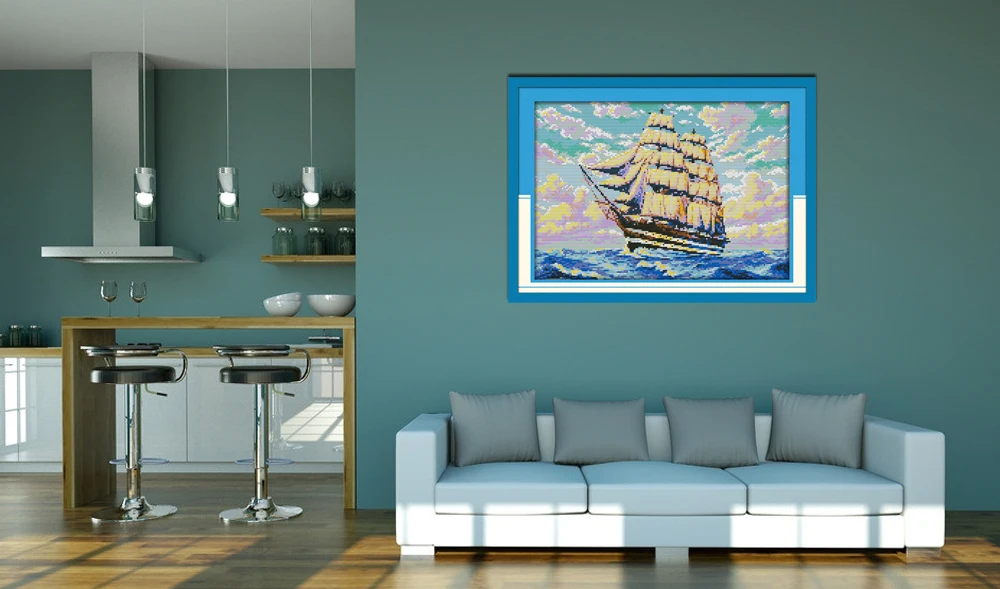 Joy Sunday Sailng (2) counted printed on fabric  14CT 11CT Cross Stitch kits,embroidery needlework Sets Home Decor