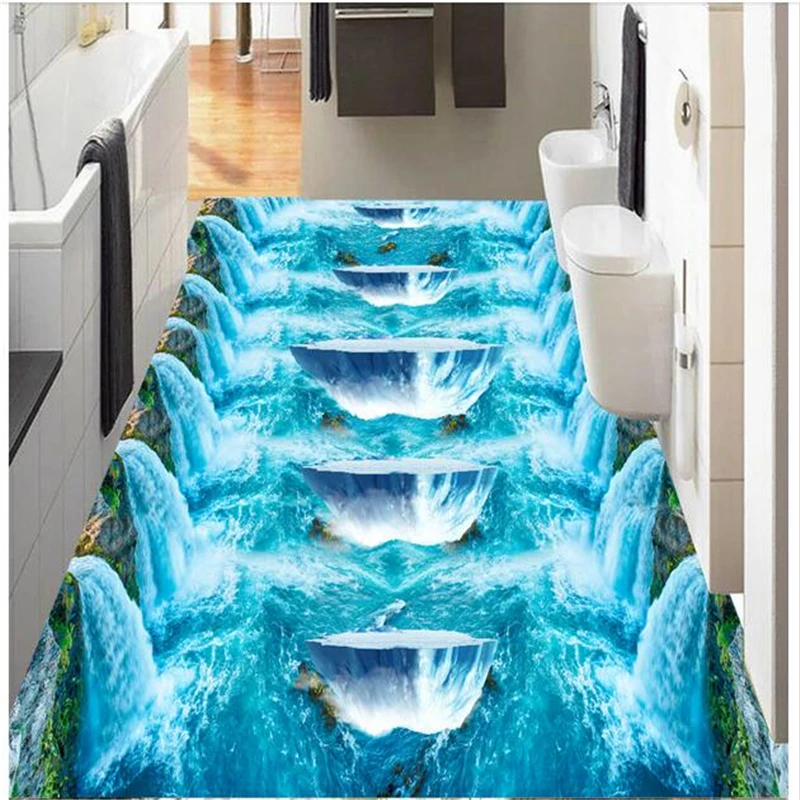 Beibehang 3d piso de pvc imagem personalizada adesivo de parede a cascata água flutuante ilha de pintura de sala papel de parede 3d