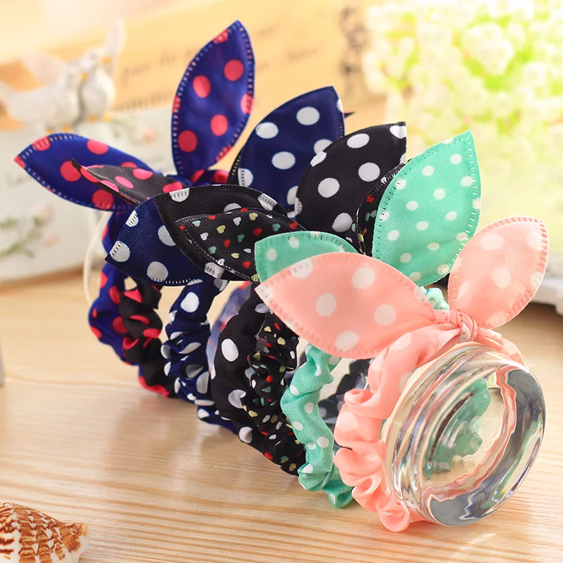 10PCS/lot Fashion Girls Hair Band Mix Styles Polka Dot Bowknot Rabbit Ears Elastic Hair Ropes Ponytail Holder for Woman Headwear