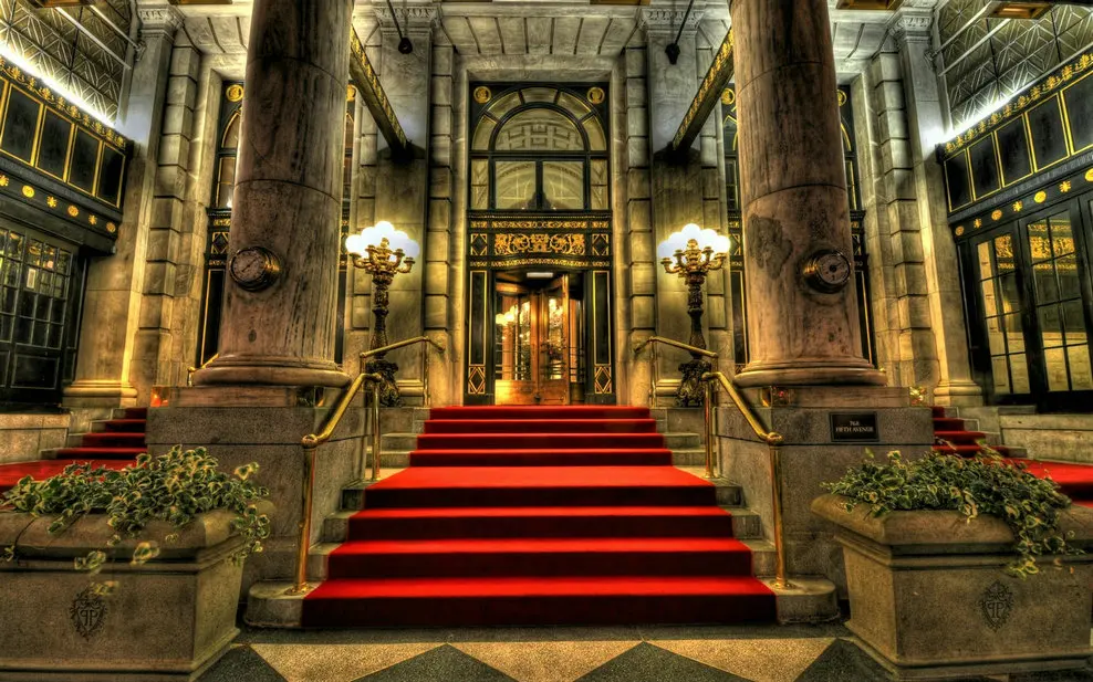 

red carpet plaza hotel entrance new york building staircase column light backdrops Computer print party backgrounds