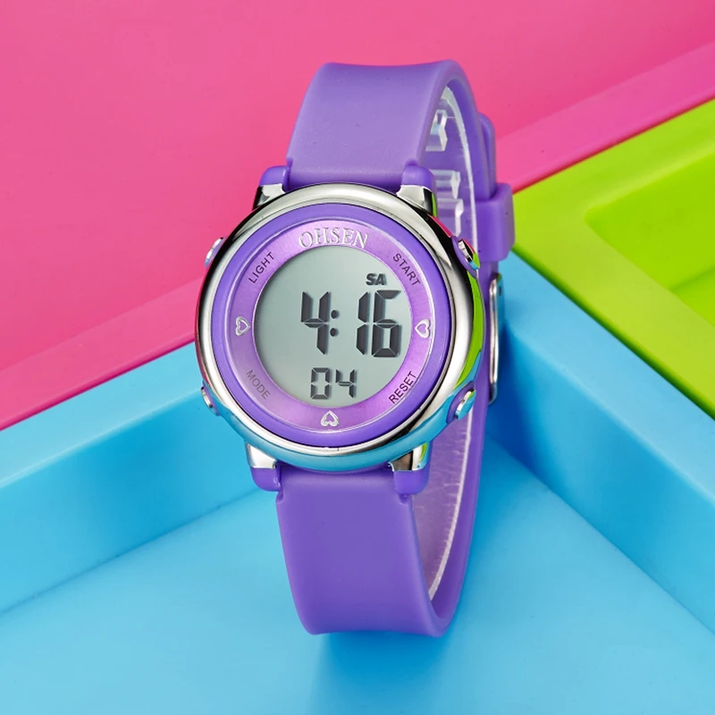 Reloj deportivo digital LCD para niña y mujer, pulsera con correa de silicona púrpura, de dibujos animados, regalo para niños, 50M, nuevo diseño